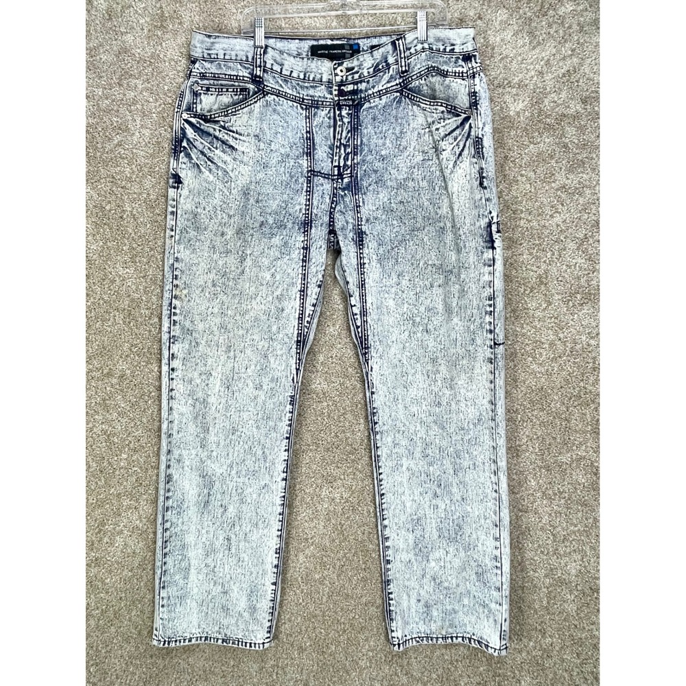 Marithe Francois Girbaud Relaxed Fit Jeans Mens 38 Blue Acid Wash Streetwear Y2K